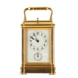Good French Grand Sonnerie repeating carriage clock with alarm, striking on two gongs, the back