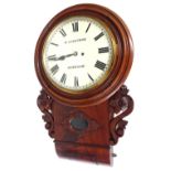 Mahogany double fusee 12" drop dial wall clock, signed W. Shortman, Newnham, within a ring turned