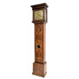 Fine walnut and marquetry month going longcase clock with five pillar movement, the 11.5" square