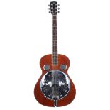 Regal RD-30 resonator guitar; Finish: mahogany, a few minor dings; Fretboard: rosewood; Frets: