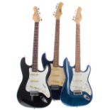 Three S Type electric guitars to include an Encore, Stagg and a left-handed Encore (3)