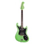 1960s Musima Elektra Deluxe electric guitar; Finish: green, heavy knocks and blemishes; Fretboard: