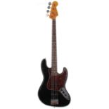 1984 Fender Jazz Bass JBD-62 bass guitar, made in Japan, ser. no. A0xxxx4; Finish: black, buckle