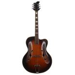 1950s archtop guitar, possibly by Hans Frederik Jensen; Finish: sunburst, cutaway restoration to the