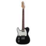 AXL Player Deluxe left-handed T style electric guitar; black finish, various dings; Fretboard: