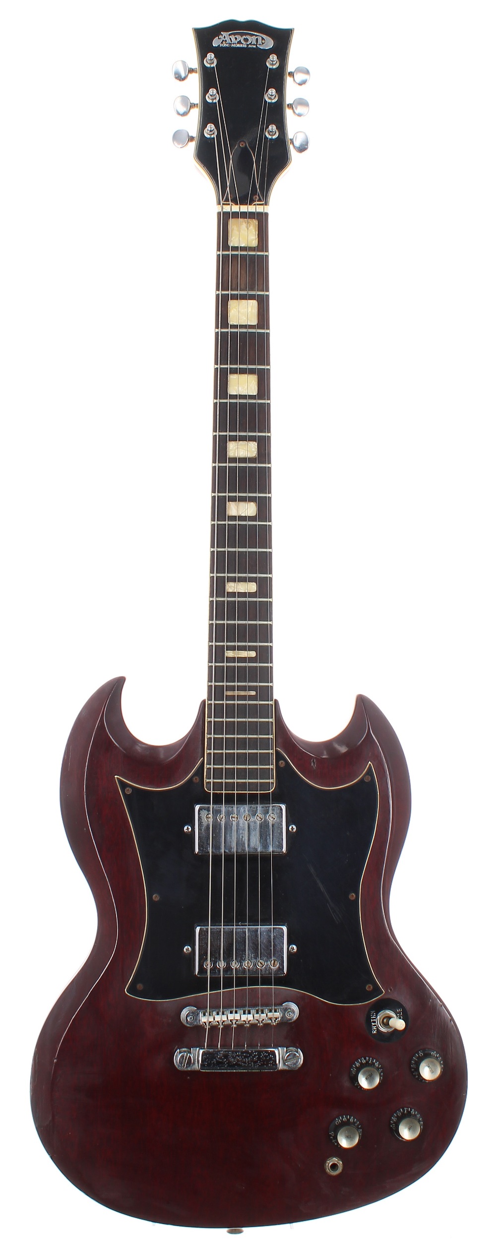 1970s Rose-Morris Avon Model 3404 electric guitar, made in Japan, ser. no. 1xx6; Finish: cherry,