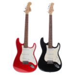 Squier by Fender Affinity Series Strat electric guitar in tired condition; together with a Play On