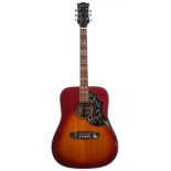 1970s Columbus Hummingbird acoustic guitar, made in Japan; Finish: cherry sunburst, many scratches