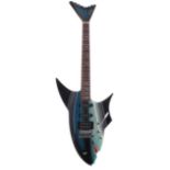 Jay Turser Shark guitar; Finish: custom shark artwork, minor scratches and marks; Fretboard:
