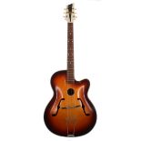 1950s Antoria archtop guitar; Finish: sunburst, minor checking, further imperfections but