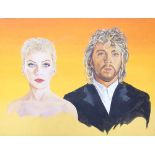 The Eurythmics - Annie Lennox and Dave Stewart busts hand painted on a large board, reputedly