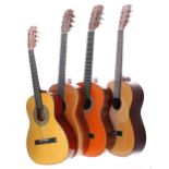 Four guitars in varying conditions including a Hondo H308A classical guitar, a Hohner Model MW-300