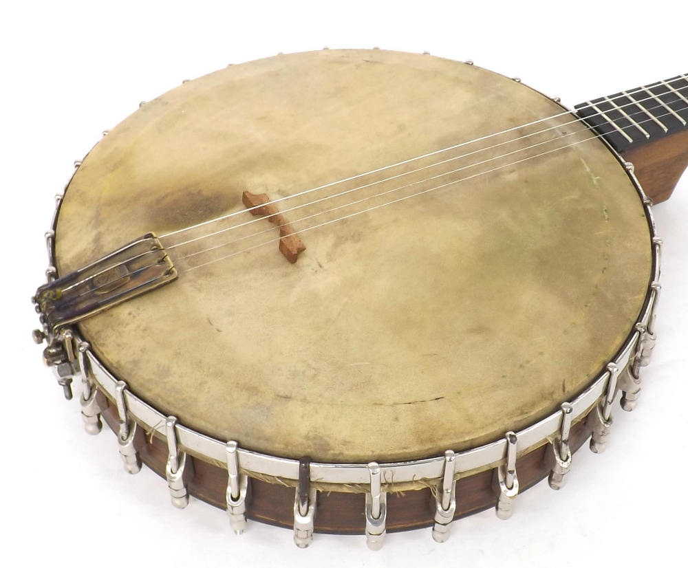 Rare 1930s Selmer tenor banjo, made in France, with rosewood veneered birds eye maple ring, - Image 5 of 8