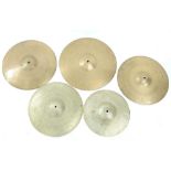 Five various vintage cymbals to include a Zildjian Istanbul 14" cymbal, a Zyn 15" cymbal, an Ajax