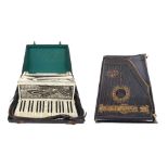 Ravenna Settimio Soprano piano accordion with forty-eight buttons, white marble finish, case; also