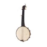 Unusual guitar/banjo set up as a five string banjo, probably English, 10.5" skin