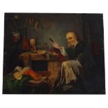 19th century Continental School - Stradivari in his workshop, oil on board, 12" x 14.75"