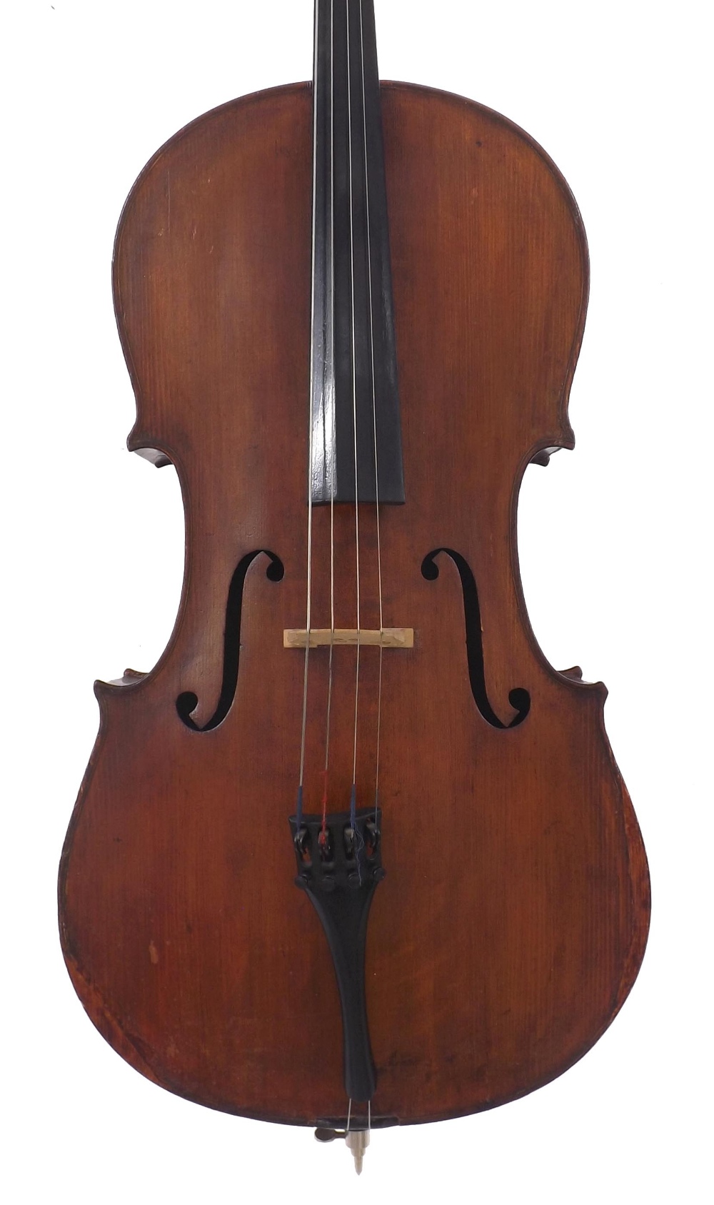 Early 20th century German violoncello, 29 7/8", 75.90cm, hard case and two nickel mounted