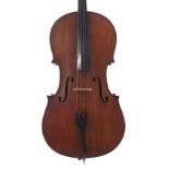 Early 20th century German violoncello, 29 7/8", 75.90cm, hard case and two nickel mounted