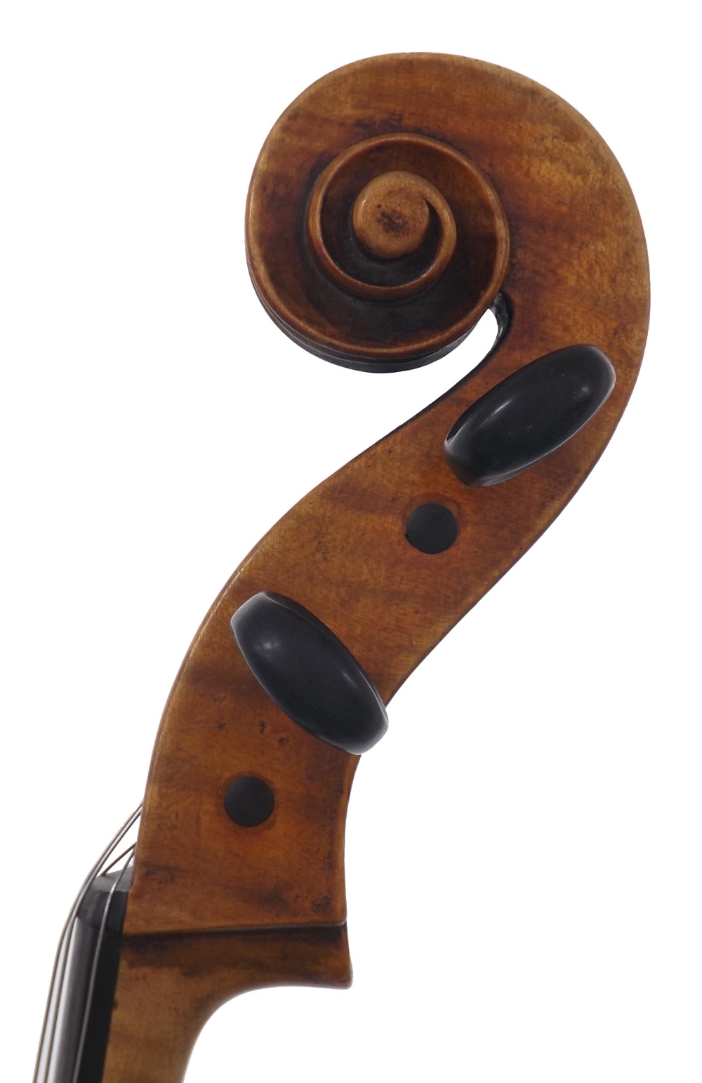 Good violoncello circa 1900, probably English, unlabelled, the two piece back of fine/medium curl - Image 3 of 3