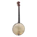 Tenor banjo by Jul. Heinr. Zimmermann, Berlin, stamped on the shaped head and perch pole, with 10.5"