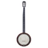 1930s English five string zither banjo, stamped A. Weaver, Maker to the back of the head