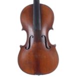 Interesting 19th century violin labelled J. Dearlove, Violin Maker, Leeds 1875, 14 3/16", 36cm