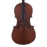 German Stradivari copy violoncello circa 1900, the two piece back of faint medium curl with