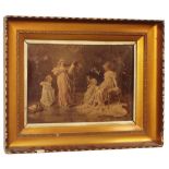 Victorian crystoleum depicting a young lady playing a violin to her family in an interior, 11" x