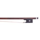 French silver mounted violin bow by and stamped Cuniot Hury, the stick round, the ebony frog