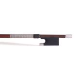 Silver mounted violin bow stamped Laforge, the stick round, the ebony frog plain and with a silver