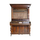 Rosewood cabinet piano by George Peachey of London, with cylinder keyboard cover over a recessed