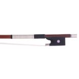 German nickel-silver mounted violin bow by and stamped Gustav Prager circa 1920, the stick