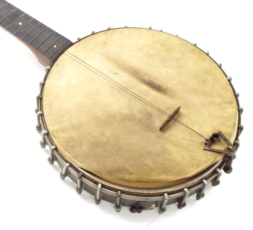 Old five string banjo in need of restoration, bearing the circular maker's plaque of George - Image 3 of 4