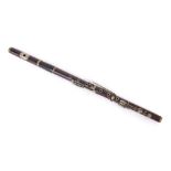 Old rosewood eight key flute, unstamped, with nickel keys and mounts, sound length 59cm, overall