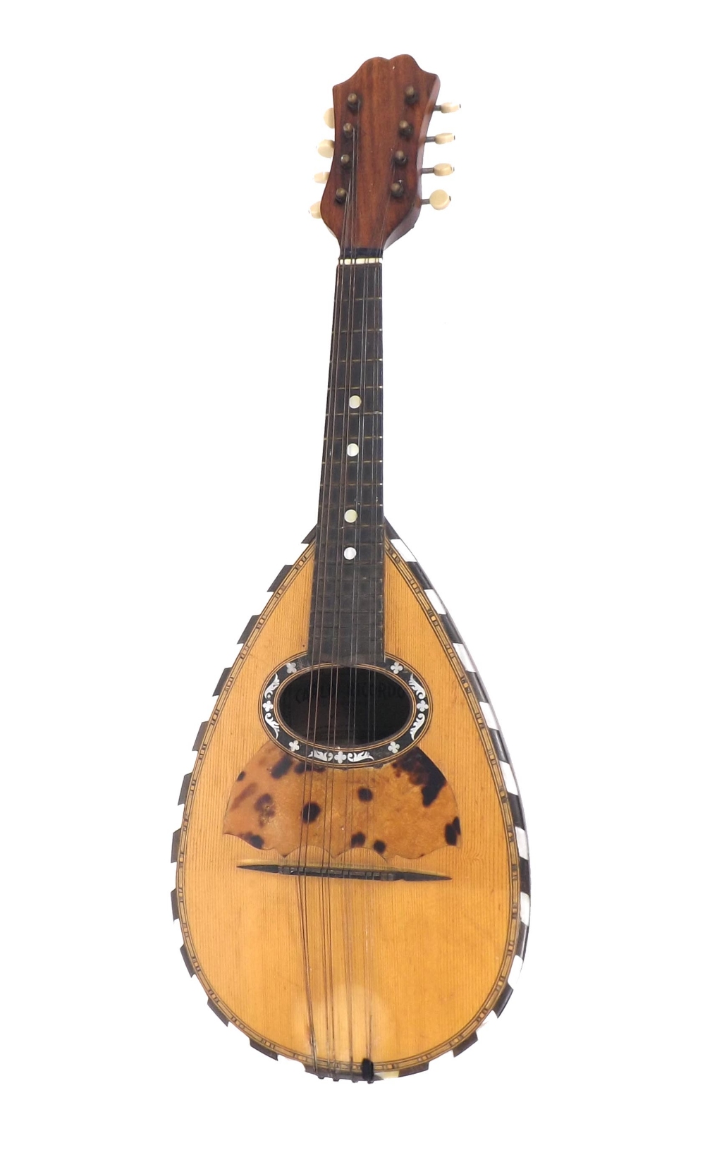 Neapolitan mandolin circa 1900 labelled Carlo Ricordo, Napoli..., with faux tortoiseshell