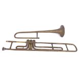 Brass trombone by and inscribed F. Van Cauwelaert, Brevete, Brussels, with three double valves of