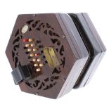 Lachenal & Co English concertina, with forty-eight bone buttons on pierced rosewood ends, four-