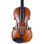 Early 20th century Stradivari copy viola, 15 1/2", 39.40cm, nickel mounted bow