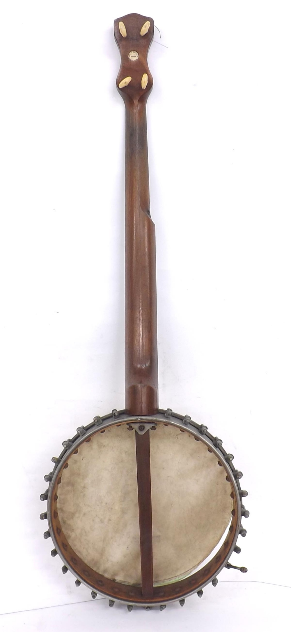 Old five string banjo in need of restoration, bearing the circular maker's plaque of George - Image 2 of 4