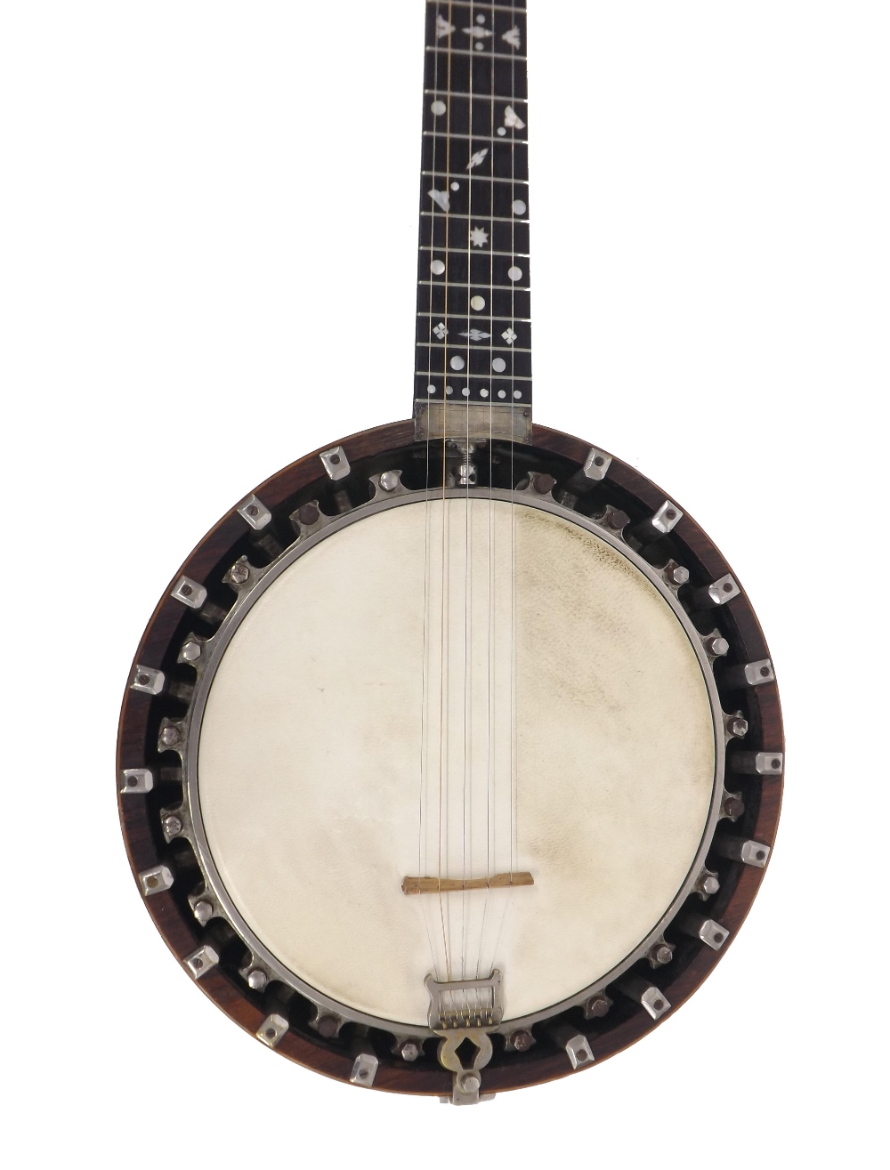 Interesting unnamed five string banjo, the rosewood resonator inlaid with boxwood lines, the - Image 3 of 3