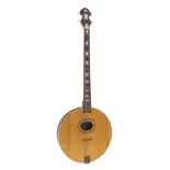 Banjo shaped tenor guitar with mother of pearl slot inlay to the fretboard, the spruce table 13"