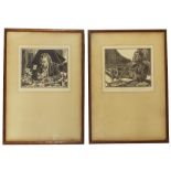 Pair of framed black and white etchings of Beethoven and Handel, 6" x 8" (2)