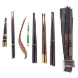 Selection of interesting antique drumsticks to include a civil war drum sling and sticks (six