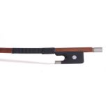 Half size nickel mounted violin bow by and stamped J.E. Vickers, the stick round, the ebony frog