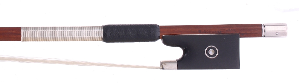 German silver mounted violin bow of the Nurnberger School circa 1920 and stamped G. Schwarz, the