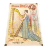 Chromolithographic coloured poster on linen circa 1900, inscribed Fernande Balfa, Chanteuse a la