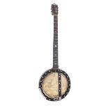Interesting and unusual five string banjo by and stamped C. Skinner, 267 Portobello Rd, London W.,