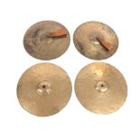Two pairs of old brass cymbals, 14 1/2" diameter (4)