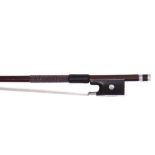 French silver mounted violin bow by and stamped Charles Enel á Paris, the stick round, the ebony